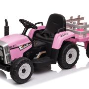 Trekker met aanhangwagen 12V Roze