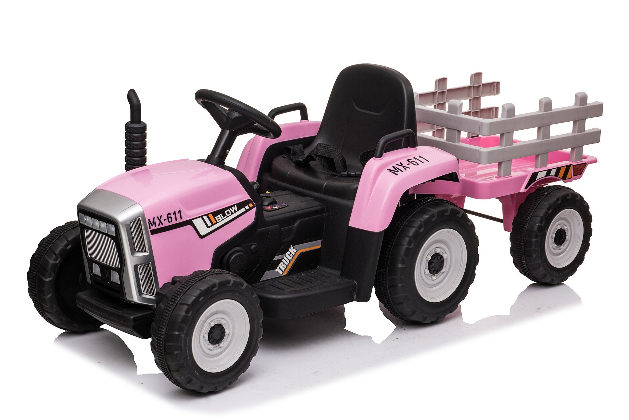 Trekker met aanhangwagen 12V Roze