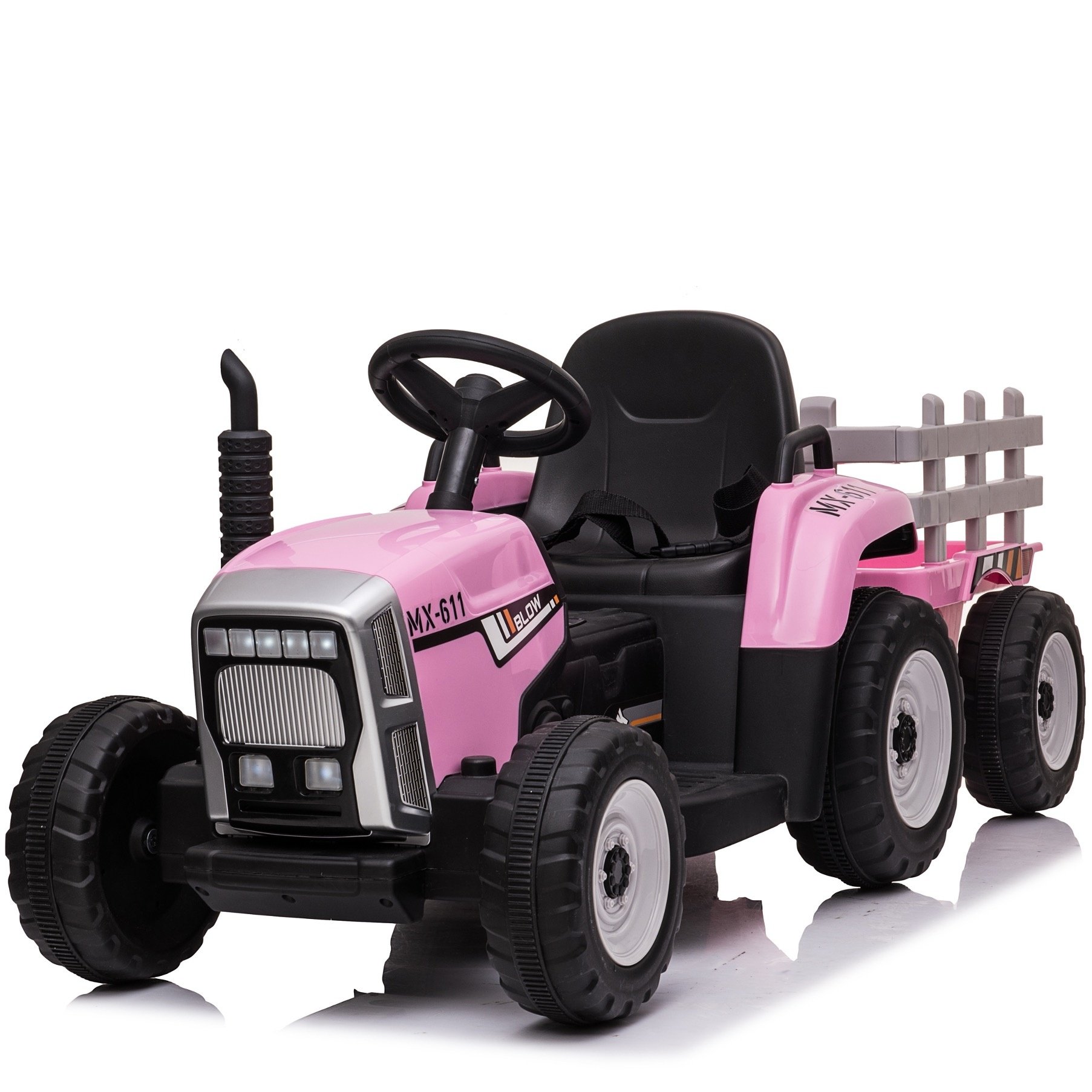 Trekker met aanhangwagen 12V Roze