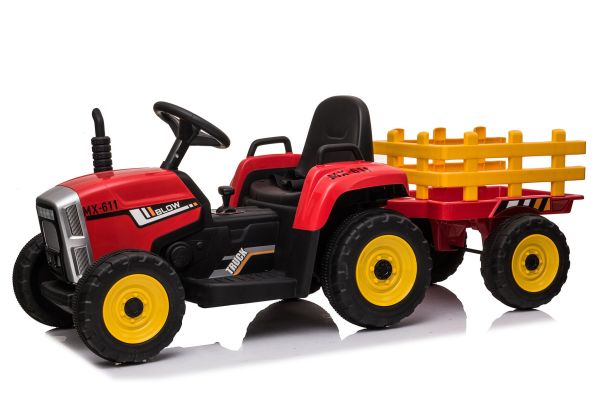 Trekker met aanhangwagen 12V Rood