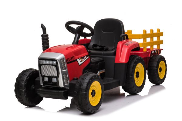 Trekker met aanhangwagen 12V Rood