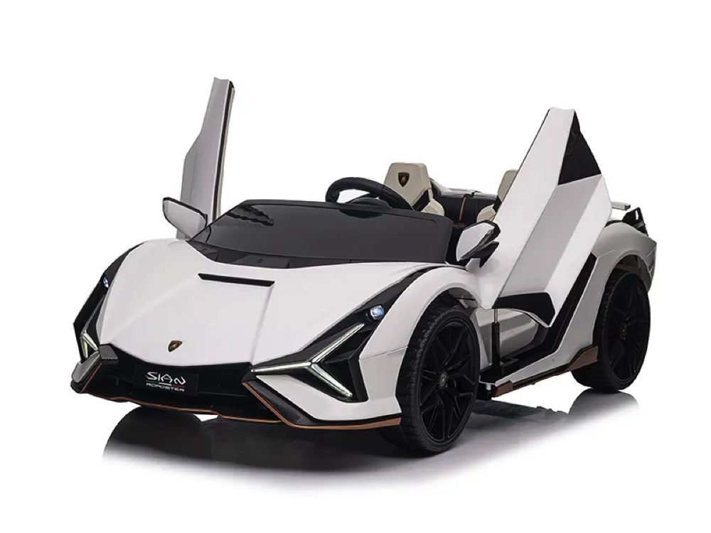 QLS6988-white-0.png Lamborghini Sian, 2-persoons 24 volt elektrische kinderauto met rubberen banden, leder zitje en meer - Afbeelding 1