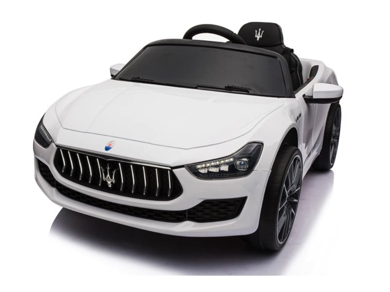 SL631-white-0.jpg Maserati Ghibli, 12v elektrische kinderauto, rubberen banden, leder zitje. - Afbeelding 1